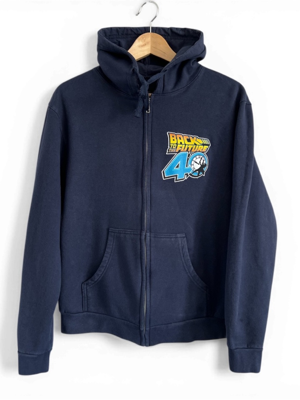 Back to the Future 40th Anniversary Zip Hoodie Navy Retro Graphic Small